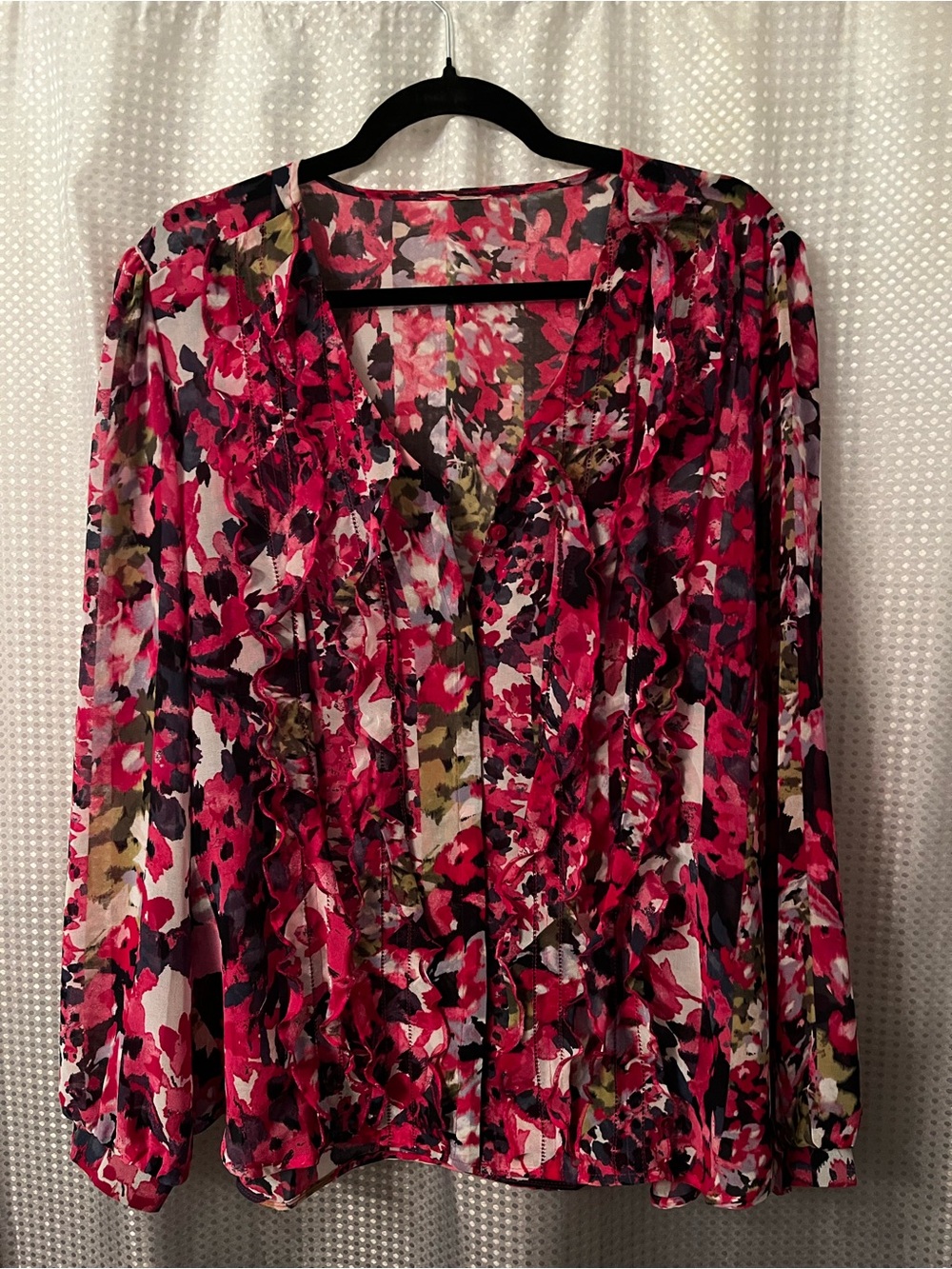 Chico's Pink Multi Floral Ruffle V-Neck Blouse